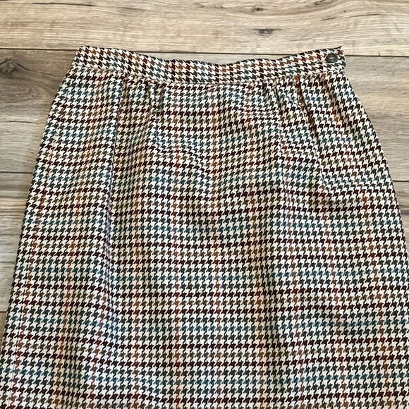 Pendleton Pencil Midi Skirt SZ 10 Tan Multi Houndstooth 100% Wool Vintage - Picture 2 of 11